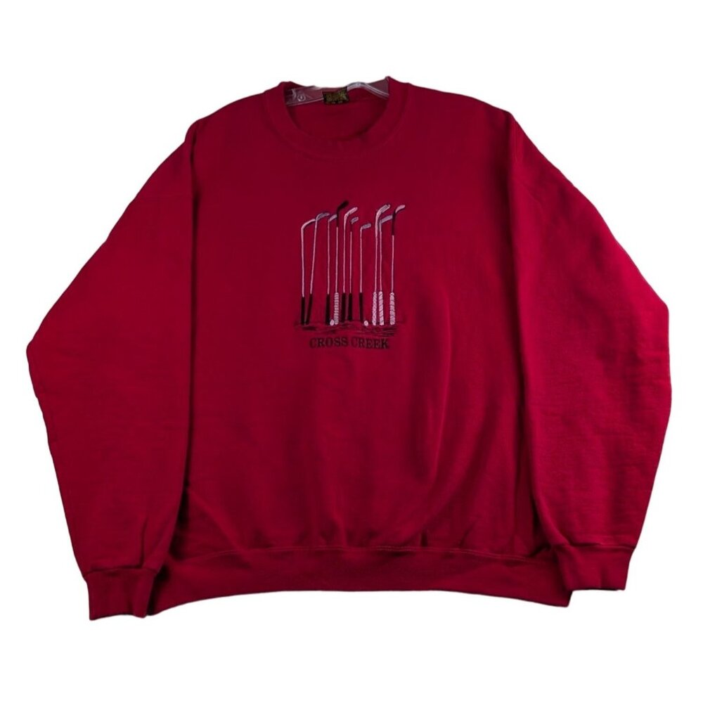 Vintage Cross Creek‎ Made In USA Red Golf Club Crewneck Sweatshirt Mens X-Large
